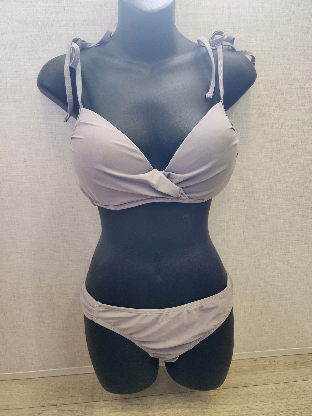 Tropical Tie-Shoulder Bikini Set in Grey